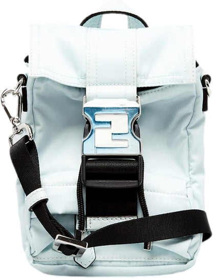 FENDI Fendiness Cyber Blue Nylon Buckle Mini Backpack Crossbody Bag, Small