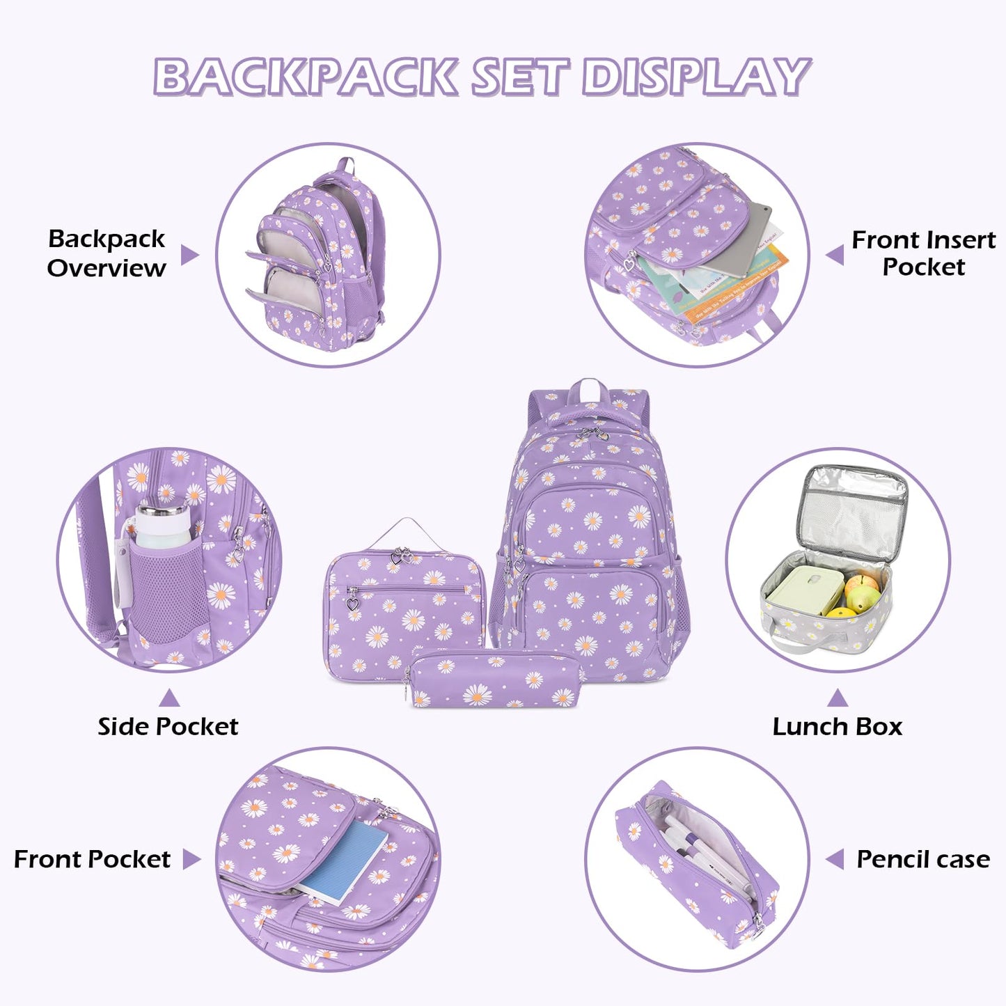 Goldwheat Daisy Backpack Set, 3pcs