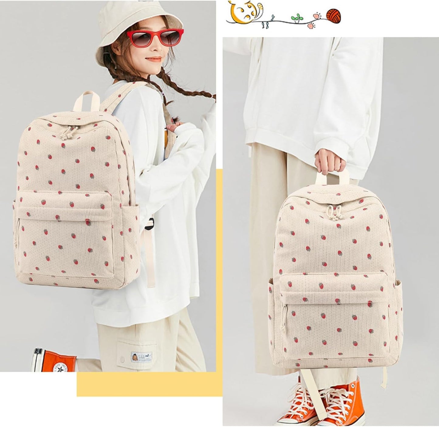 School Backpack for Teen Girls & Women, Corduroy