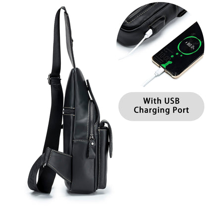 LUKZIJAES Genuine Leather Sling Bag for Men