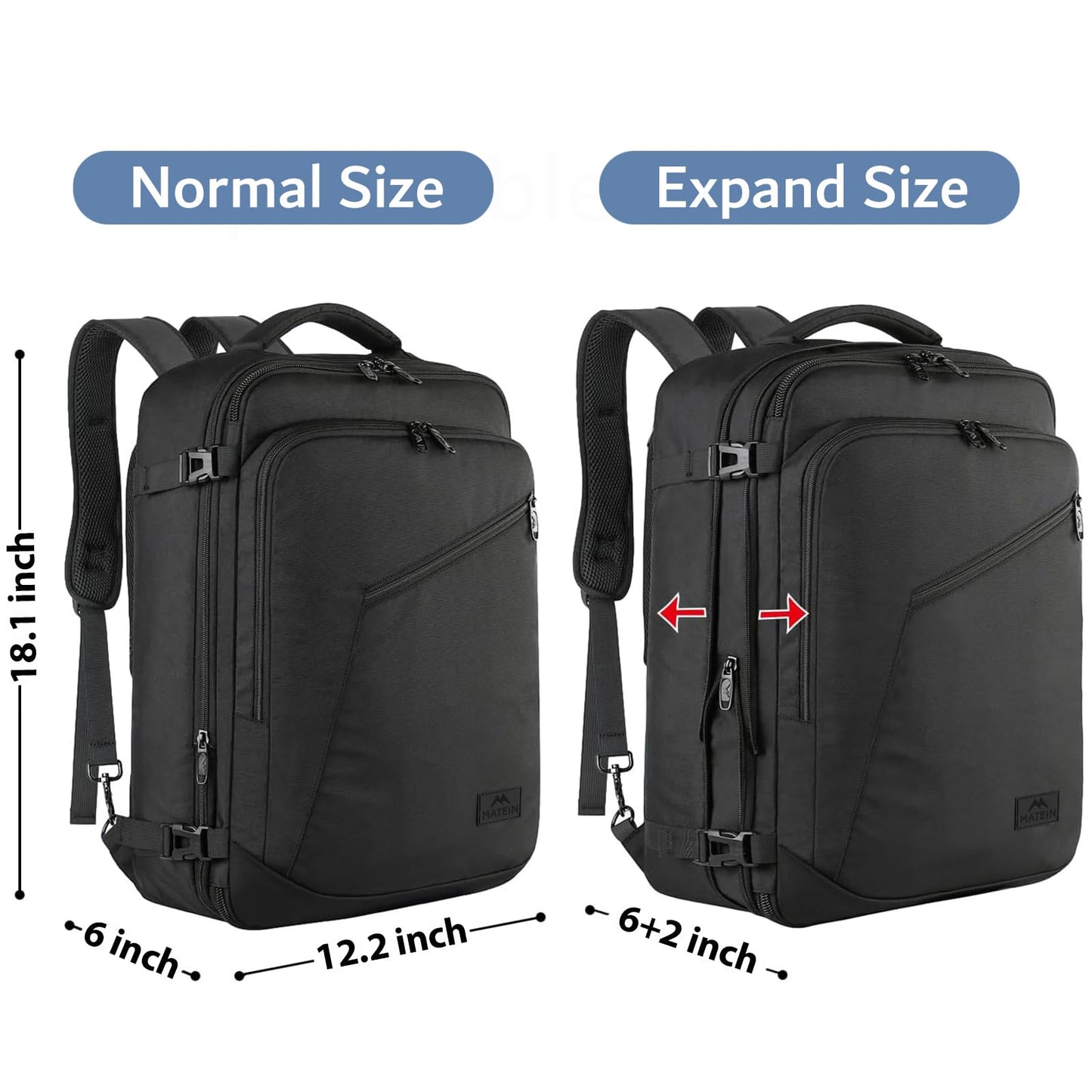 MATEIN 40L Carry-On Travel Backpack, Black