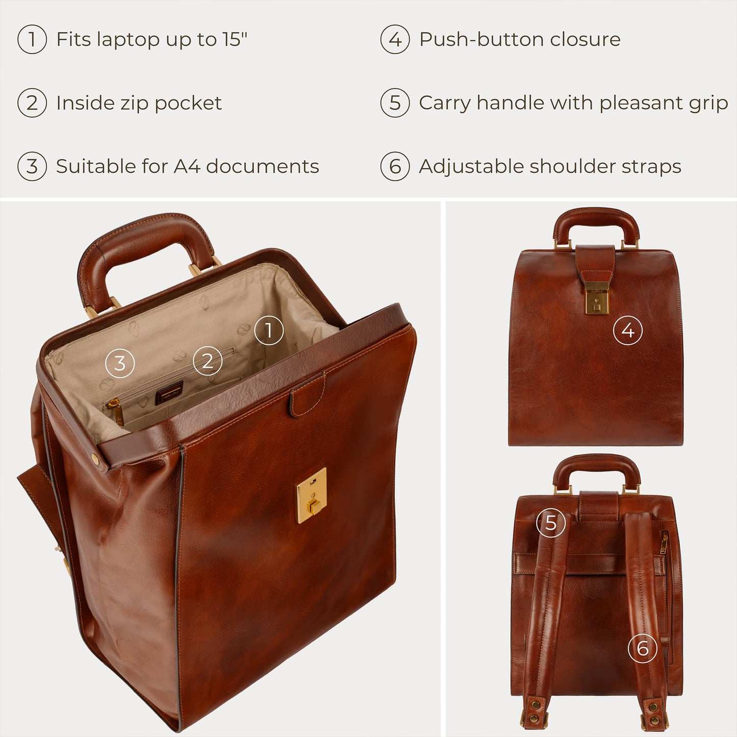 Time Resistance Leather Backpack for Men and Women
