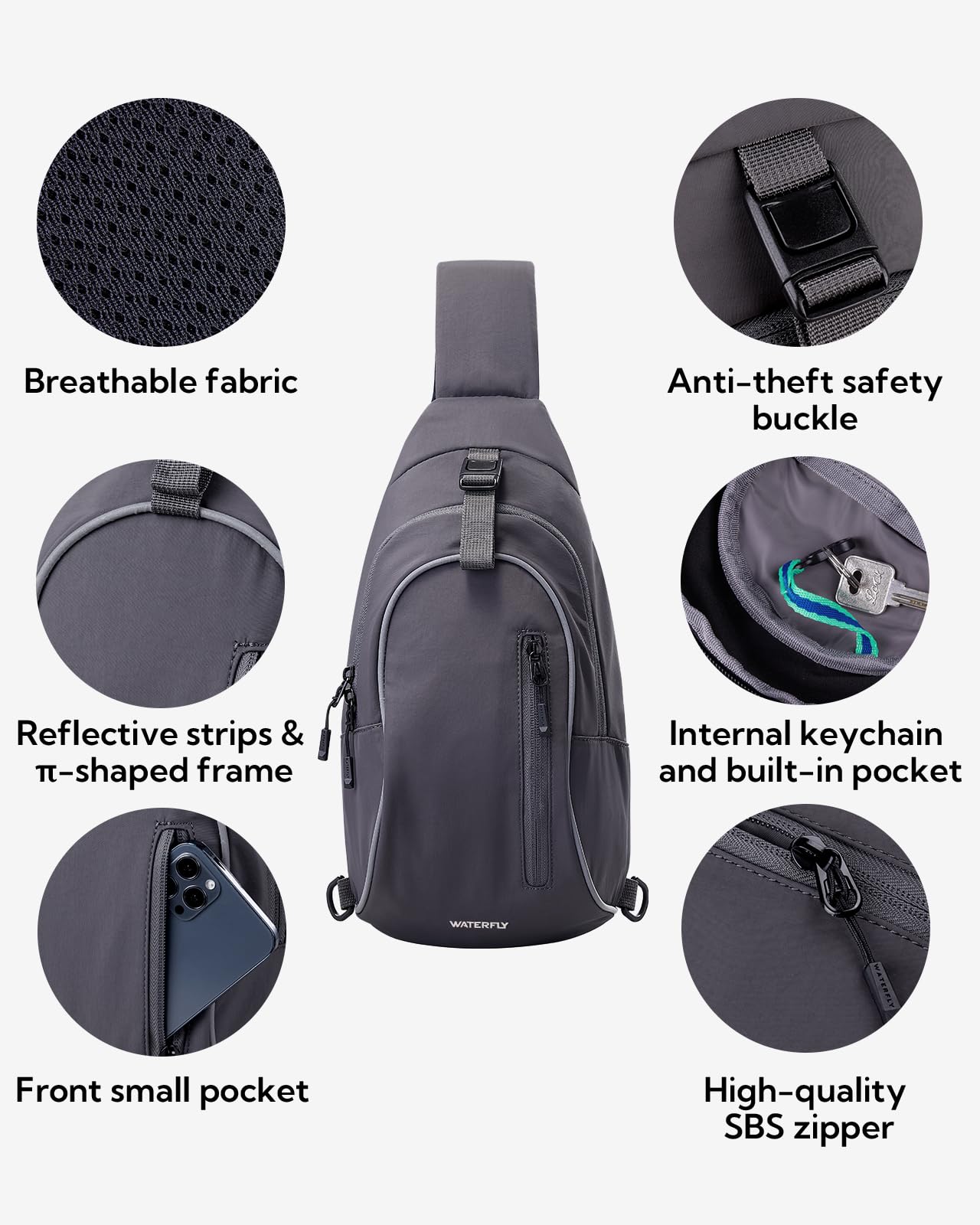 WATERFLY Crossbody Sling Backpack for Travel