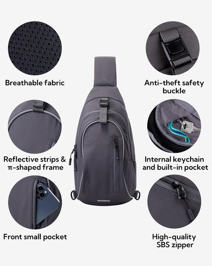 WATERFLY Crossbody Sling Backpack for Travel