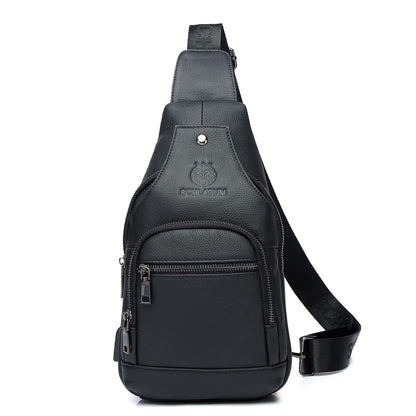 LUKZIJAES Genuine Leather Sling Bag for Men