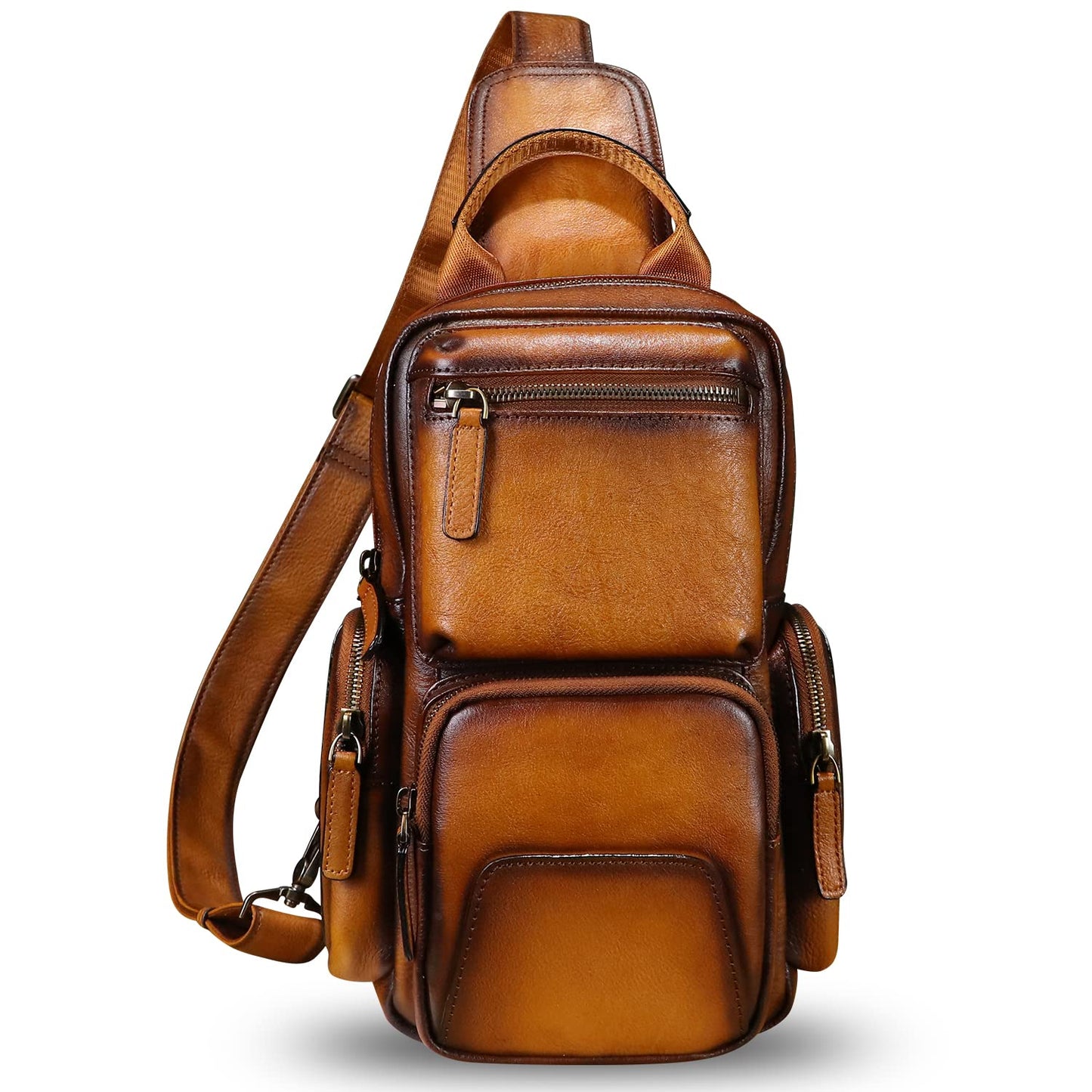 IVTG Genuine Leather Sling Crossbody Bag, Brown