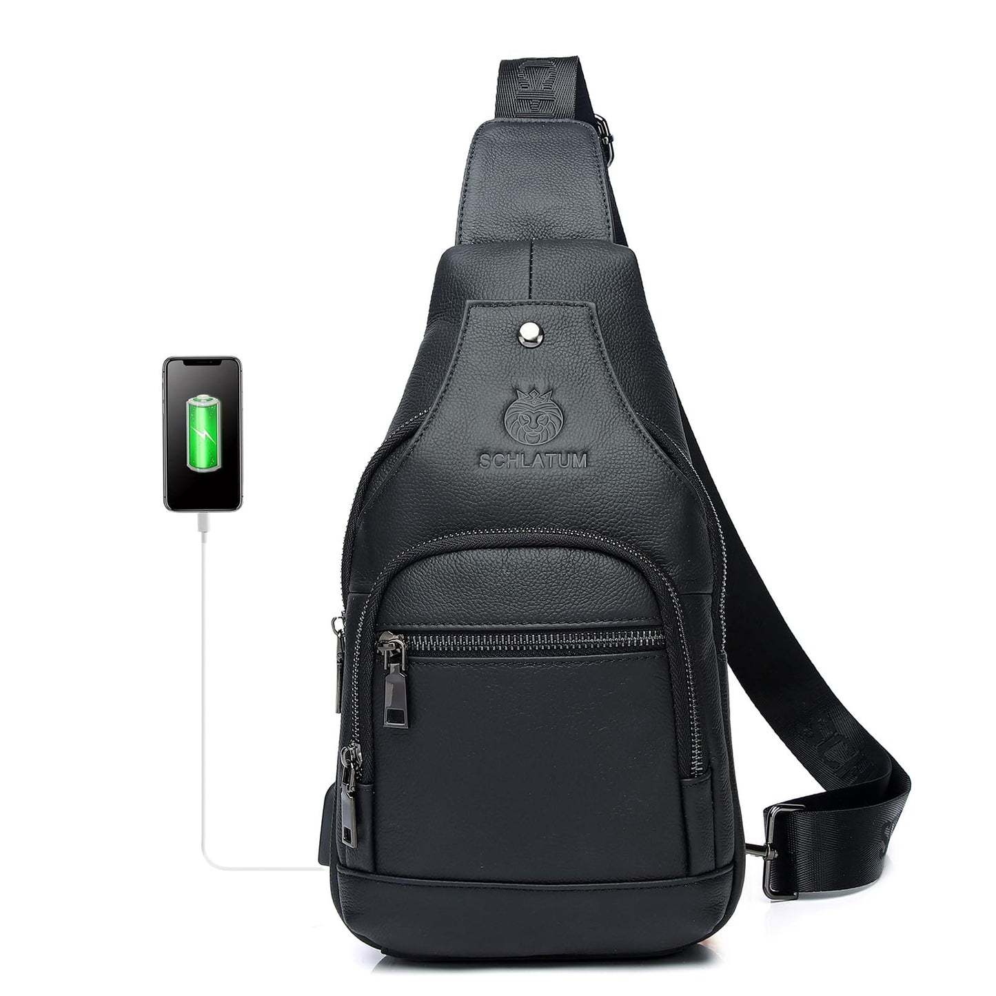 LUKZIJAES Genuine Leather Sling Bag for Men