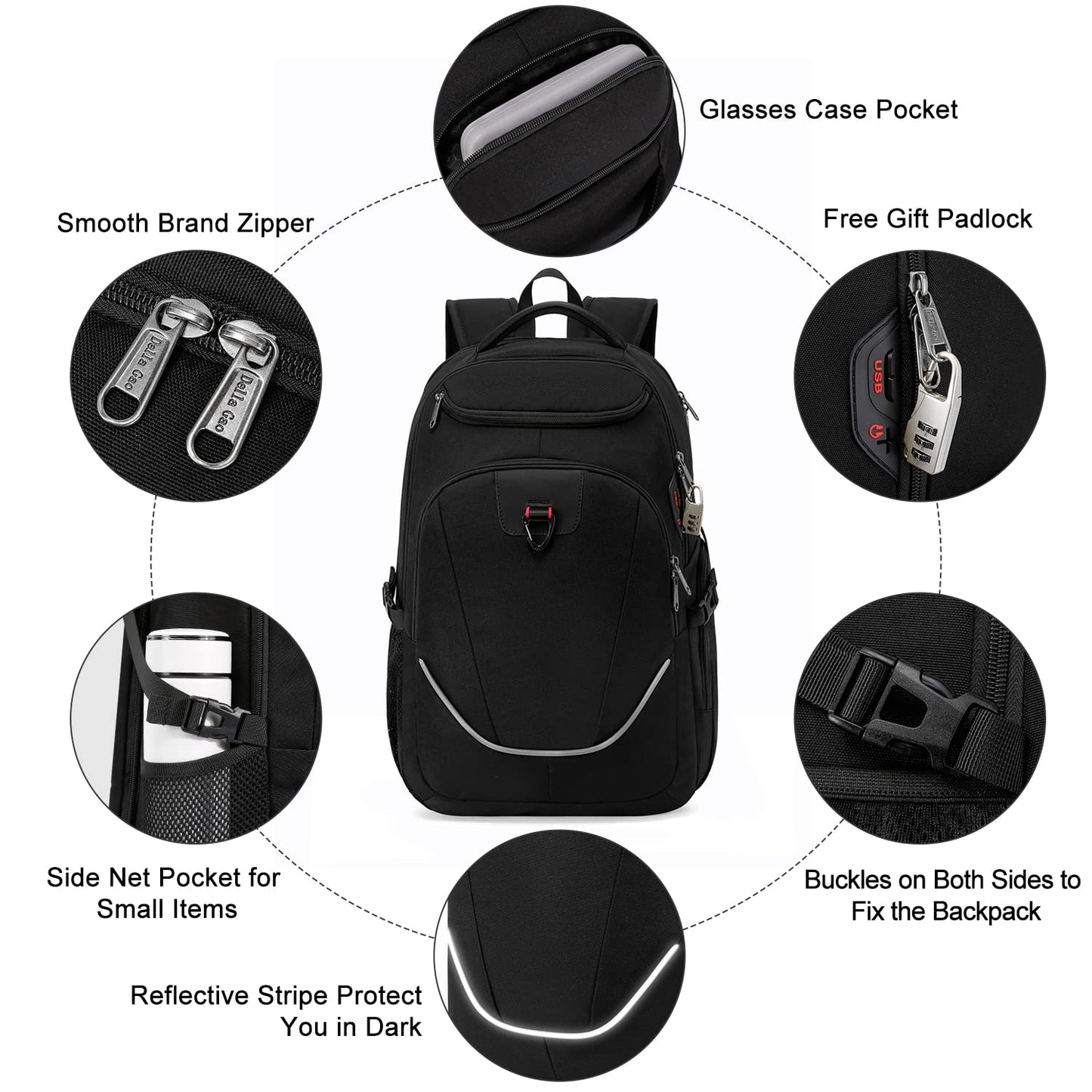 Travel Laptop Backpack, Black Backpack for Men and Women