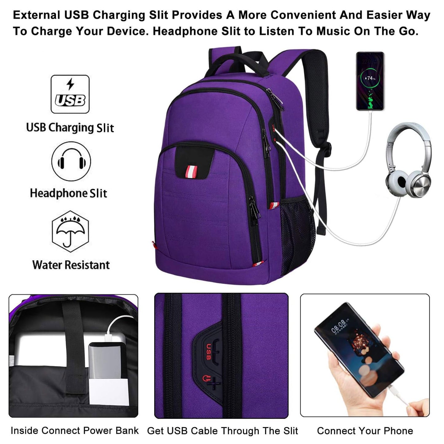 Travel Laptop Backpack, Black Backpack for Men and Women