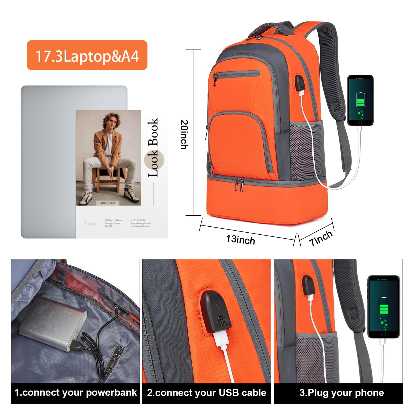 Seyfocnia Gym Backpack with USB, Men’s