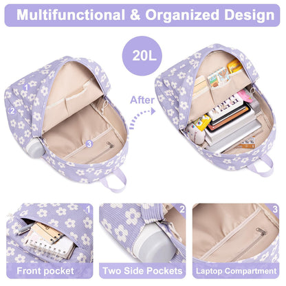 School Backpack for Teen Girls & Women, Corduroy