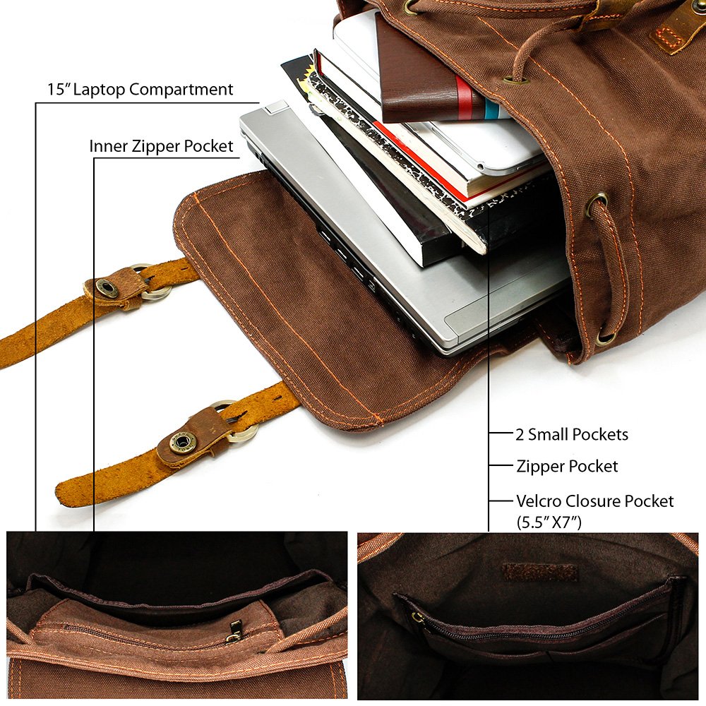 GEARONIC Vintage Canvas Laptop Backpack, 15"