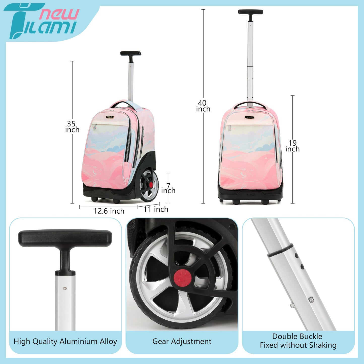 NEW TILAMI 19" Rolling Backpack for kids, Adjustable Laptop Backpack