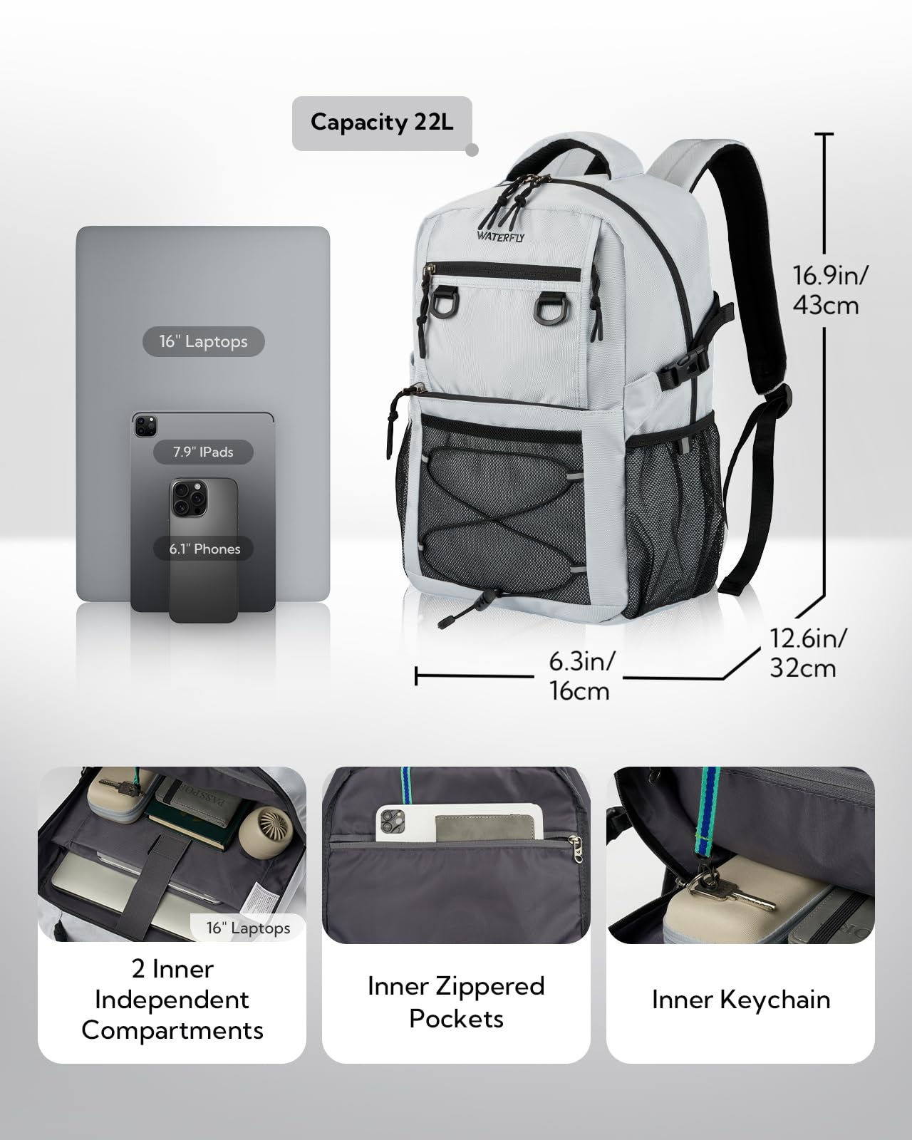 WATERFLY 22L Lightweight Travel & Hiking Backpack
