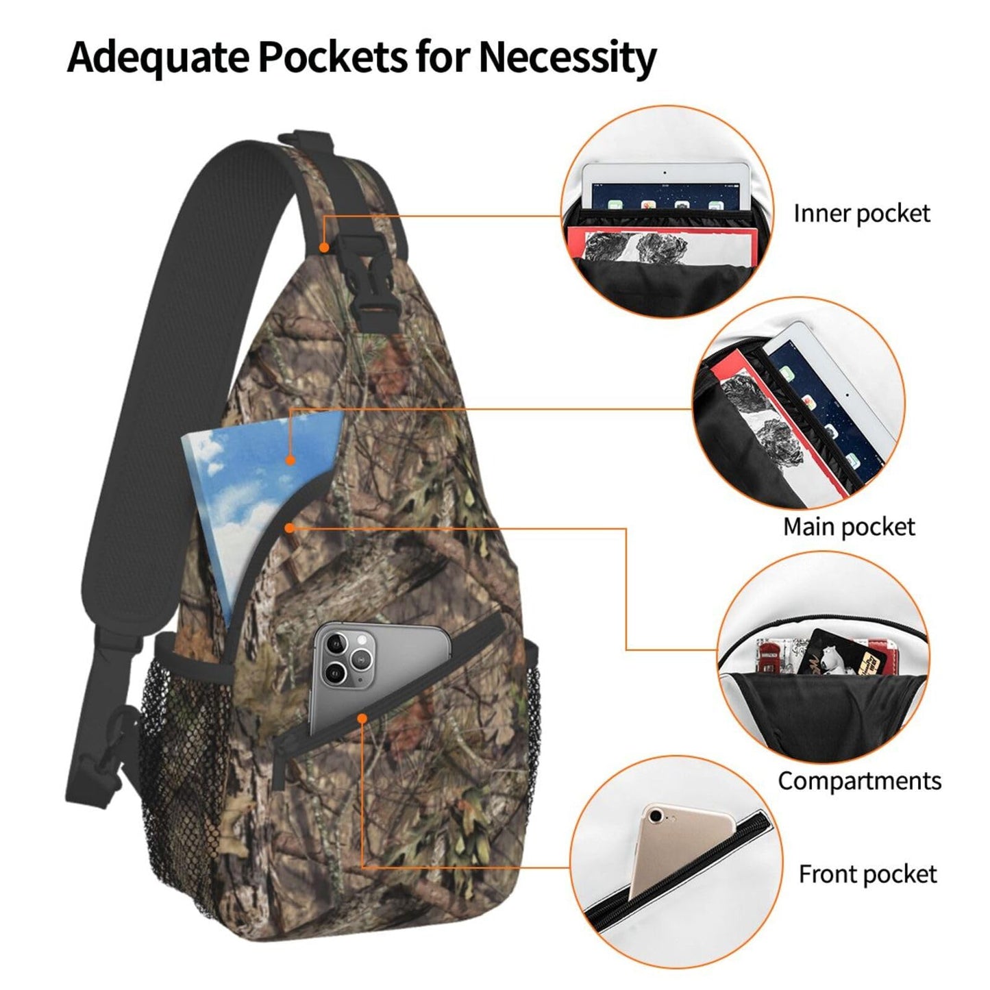 Camo Forest Hunting Sling Backpack, Unisex