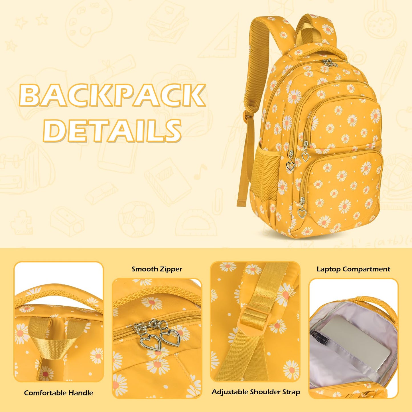 Goldwheat Daisy Backpack Set, 3pcs