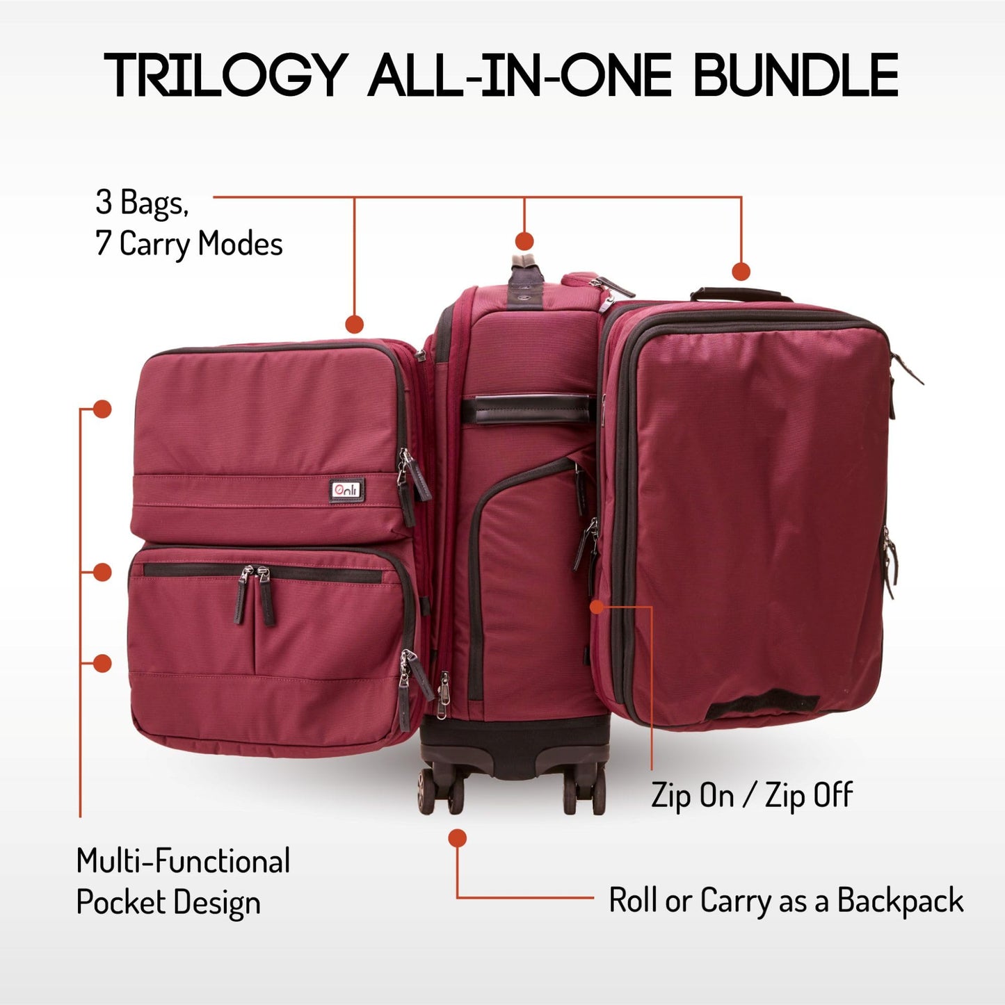 Trilogy 3-in-1 Rolling Pack Bundle, Zinfandel