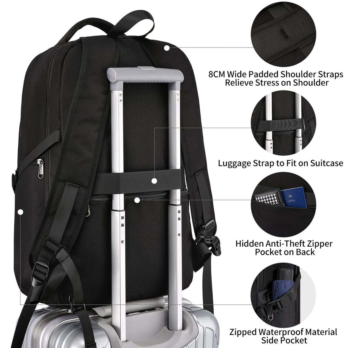 Travel Laptop Backpack, Black Backpack for Men and Women