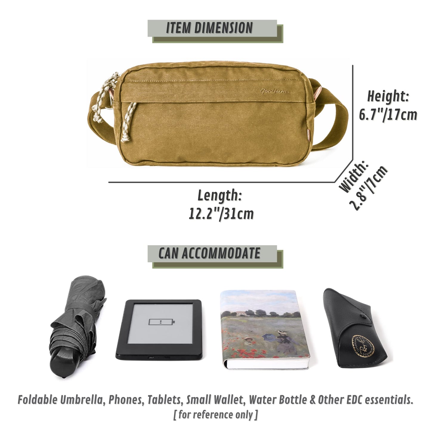 GOOTIUM Men’s Canvas Crossbody Sling Bag, Khaki