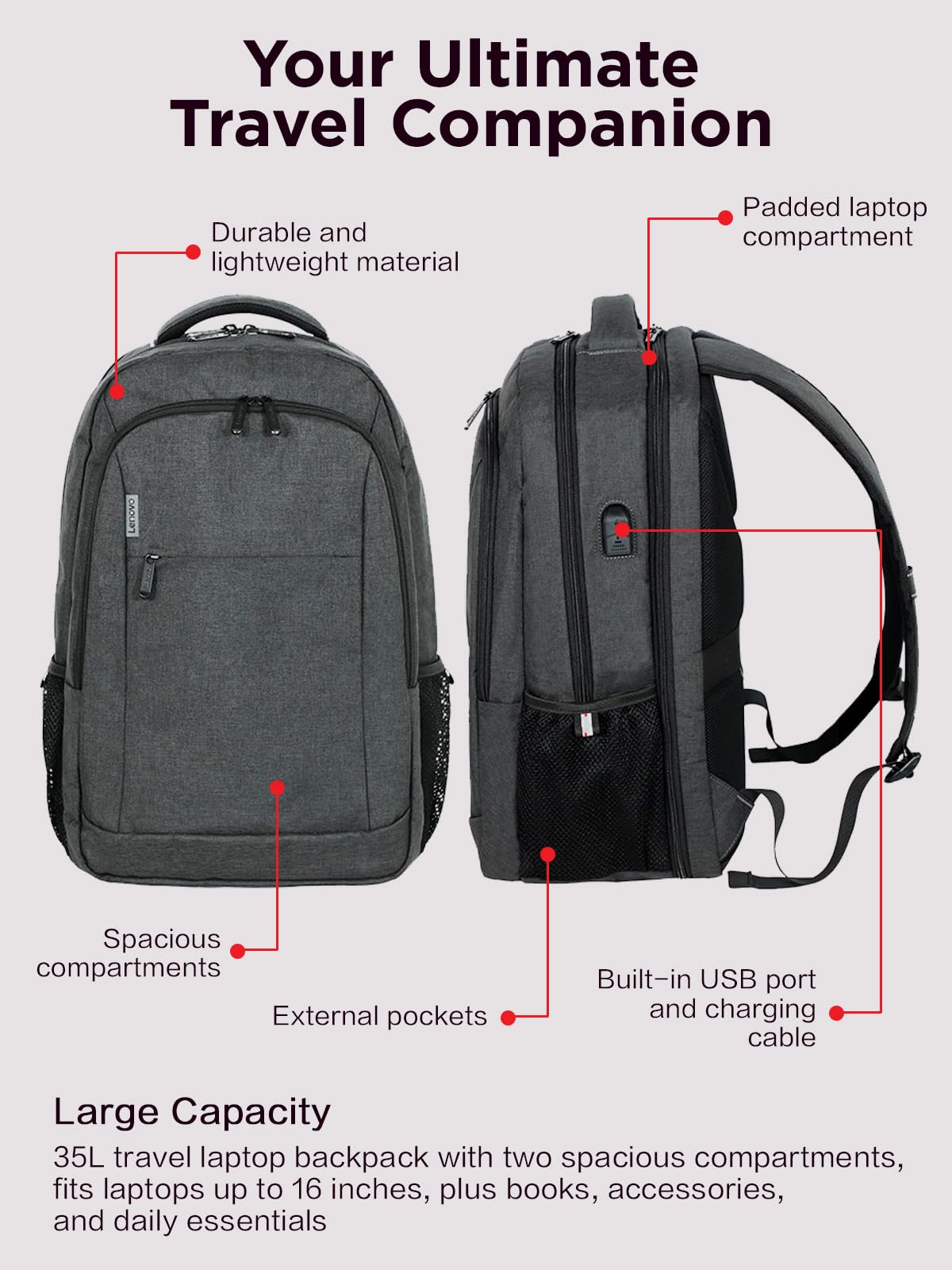 Lenovo 16" ECO Laptop Backpack, Black