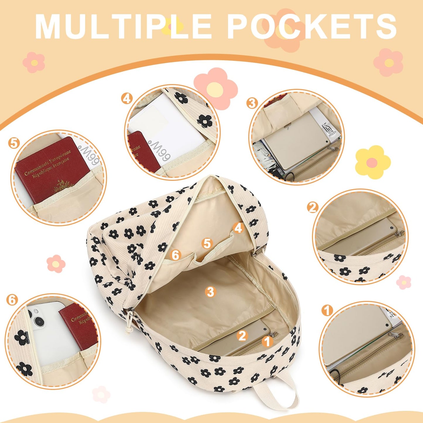 School Backpack for Teen Girls & Women, Corduroy