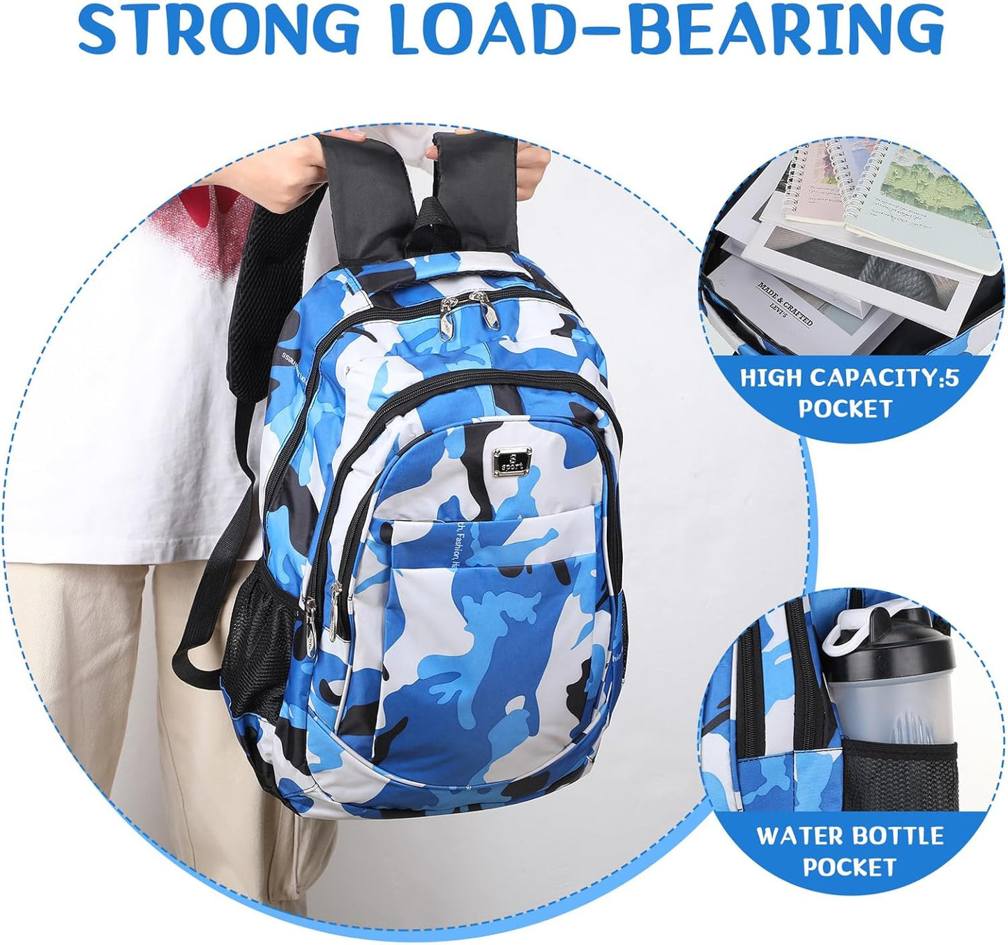 PerKoop 8 Pieces Backpacks Boys and Girls 17 Inch School Bag