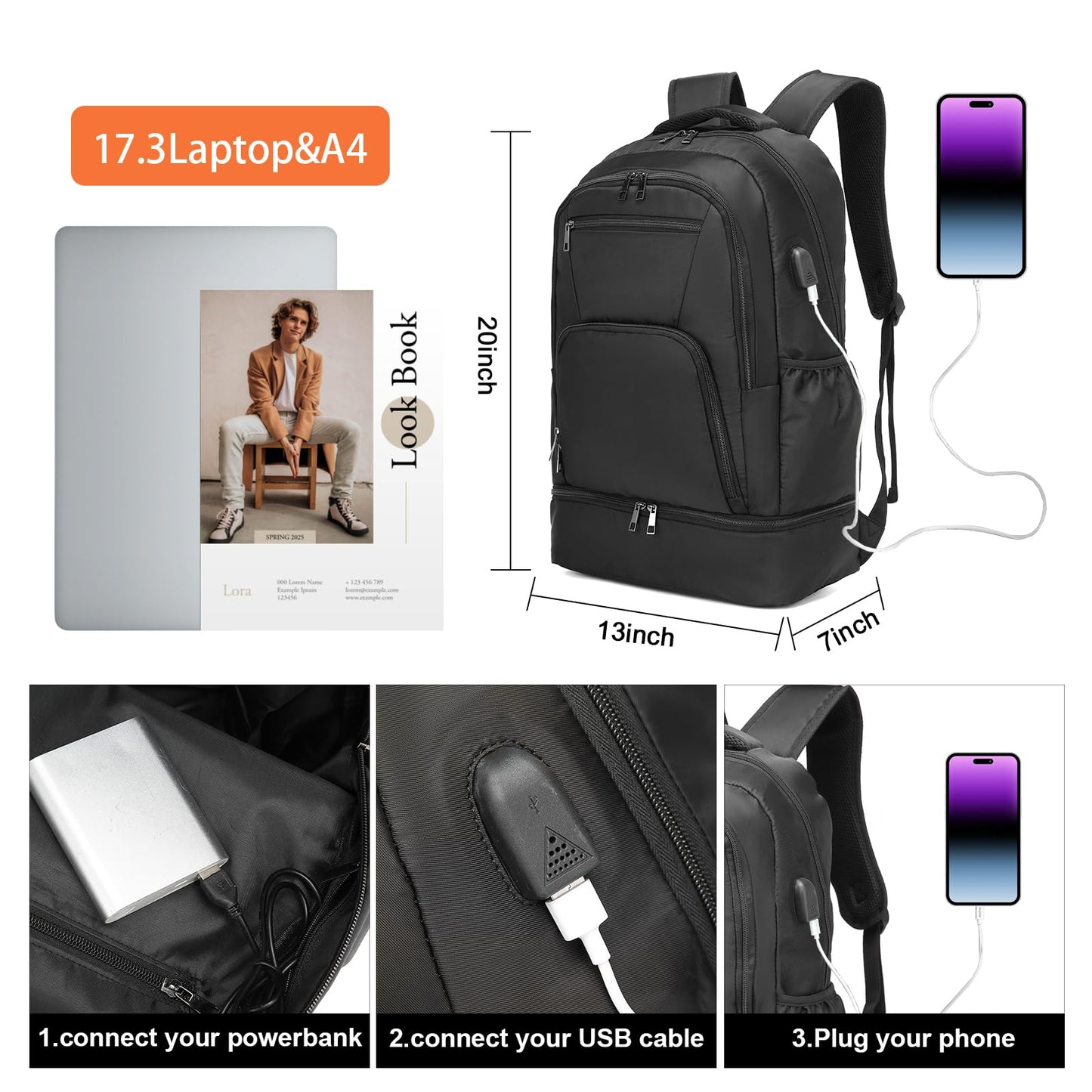 Seyfocnia Gym Backpack with USB, Men’s