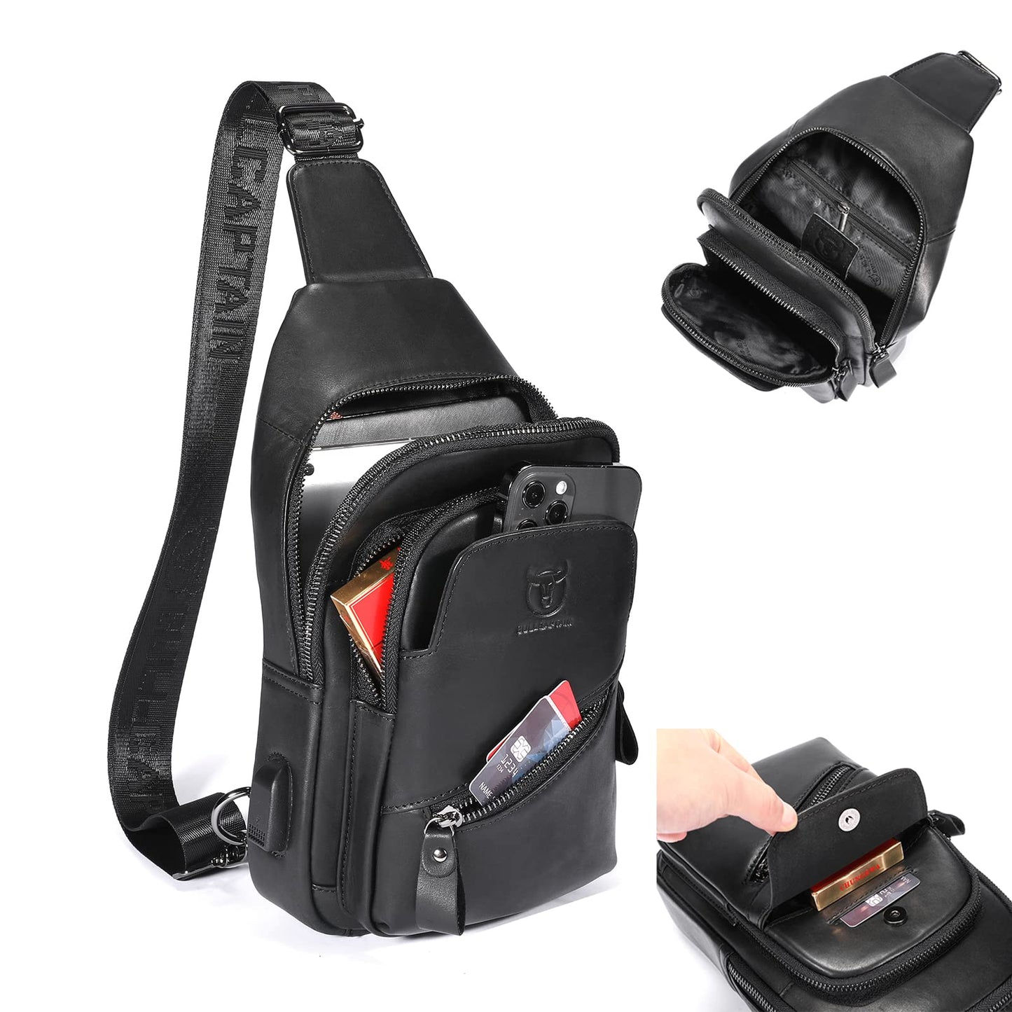 LUKZIJAES Genuine Leather Sling Bag for Men