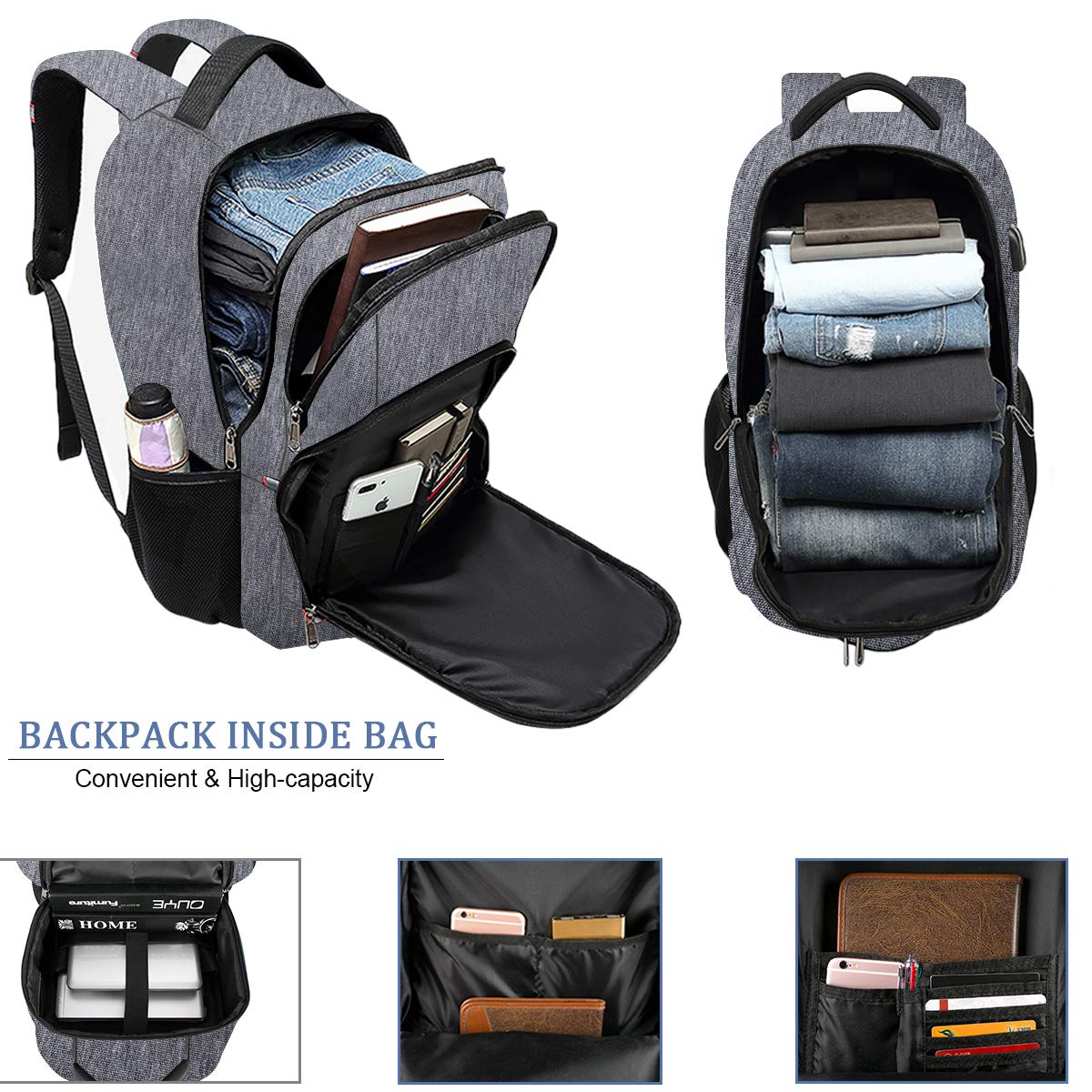 Travel Laptop Backpack, Black Backpack for Men and Women