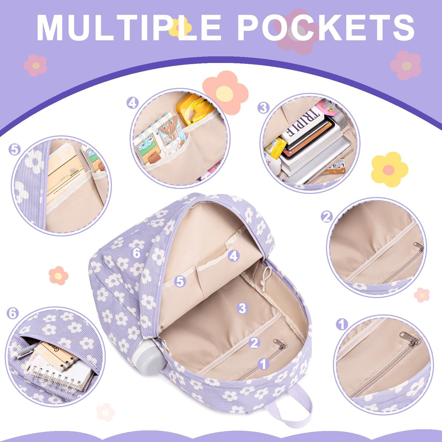 School Backpack for Teen Girls & Women, Corduroy