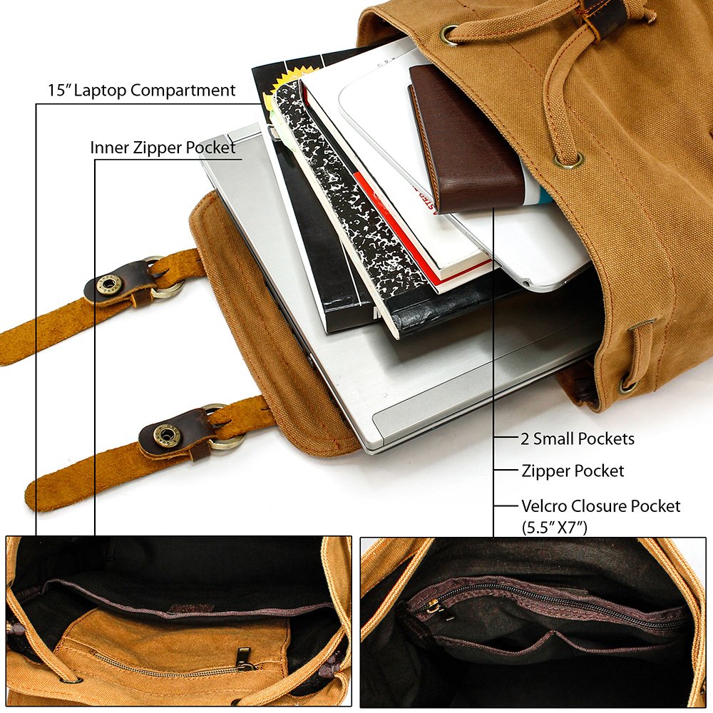 GEARONIC Vintage Canvas Laptop Backpack, 15"