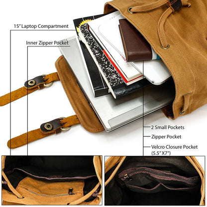 GEARONIC Vintage Canvas Laptop Backpack, 15"