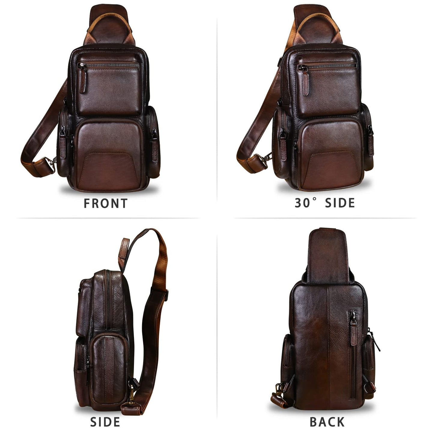 IVTG Genuine Leather Sling Crossbody Bag, Brown