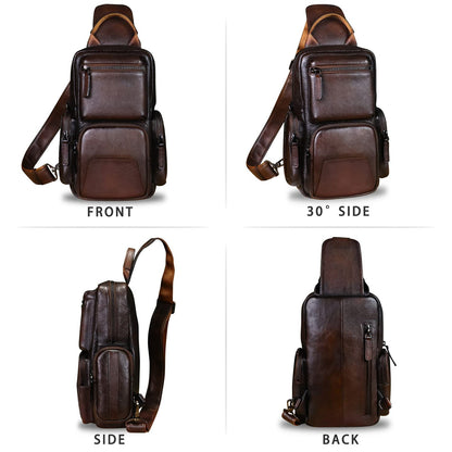 IVTG Genuine Leather Sling Crossbody Bag, Brown