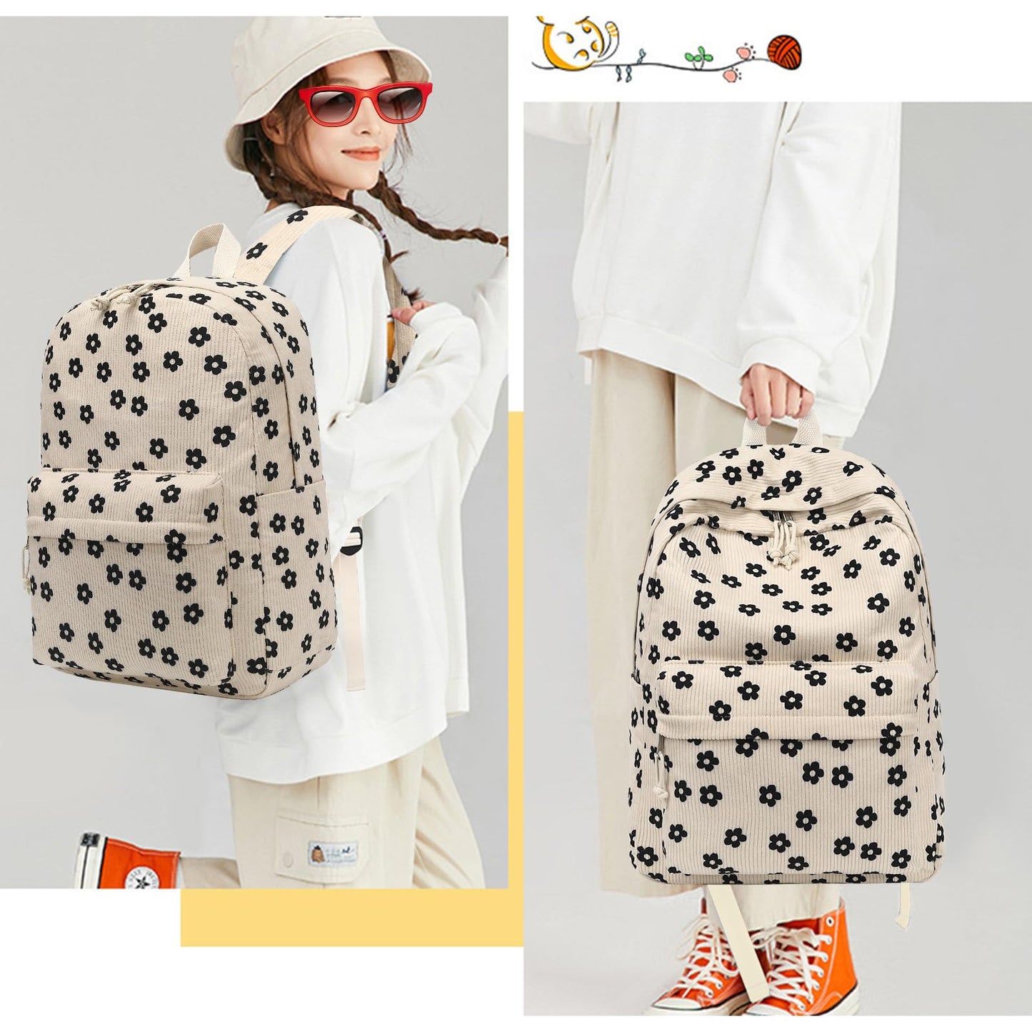 School Backpack for Teen Girls & Women, Corduroy