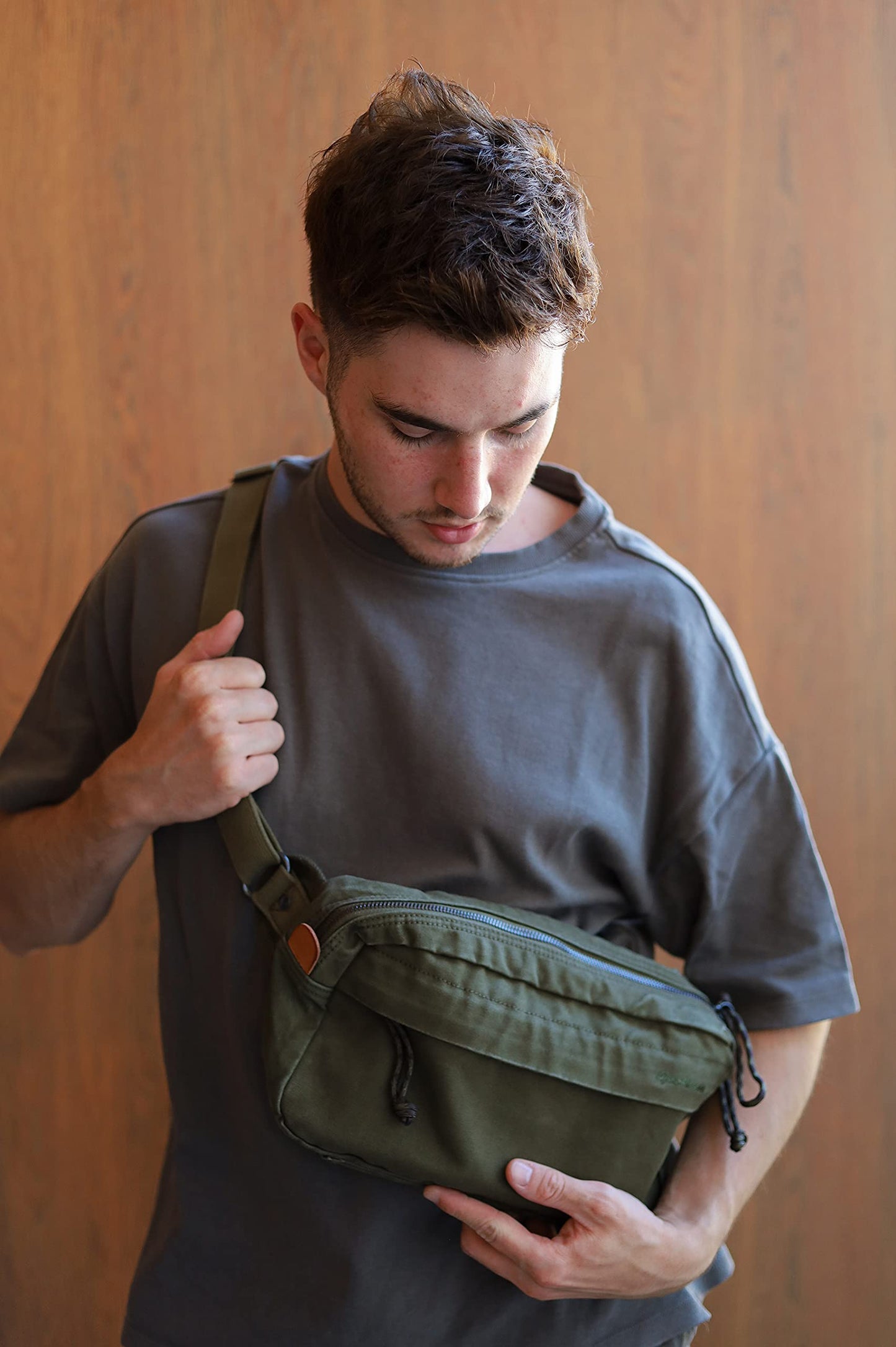 GOOTIUM Men’s Canvas Crossbody Sling Bag, Khaki