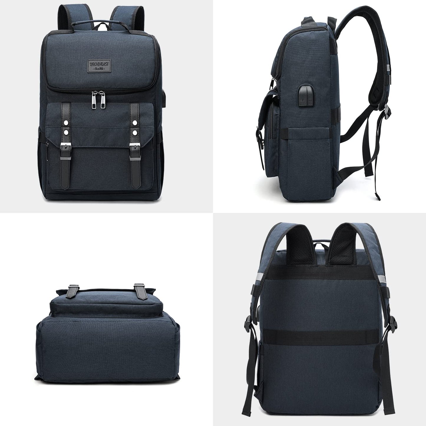 YALUNDISI Vintage Laptop Backpack with USB, Black