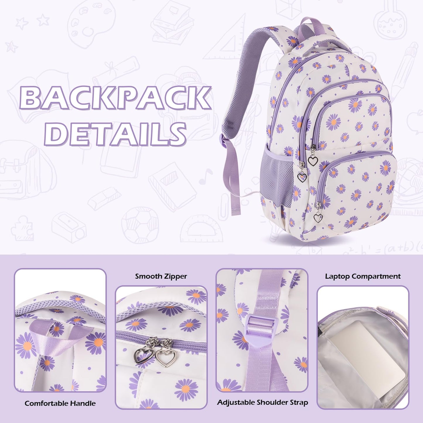 Goldwheat Daisy Backpack Set, 3pcs