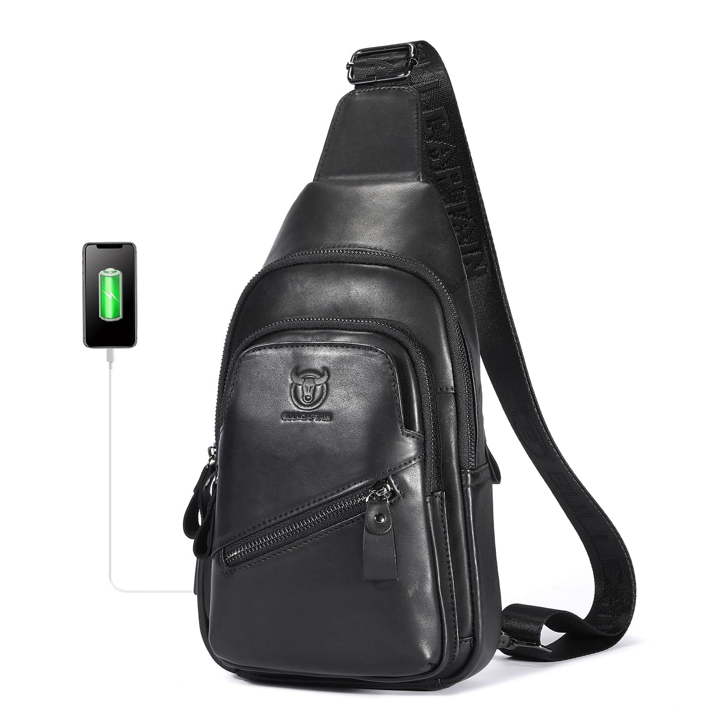LUKZIJAES Genuine Leather Sling Bag for Men