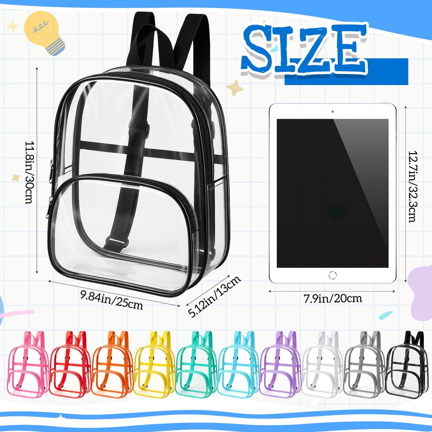 Aliceset 9" Clear Backpacks – 100 Pack