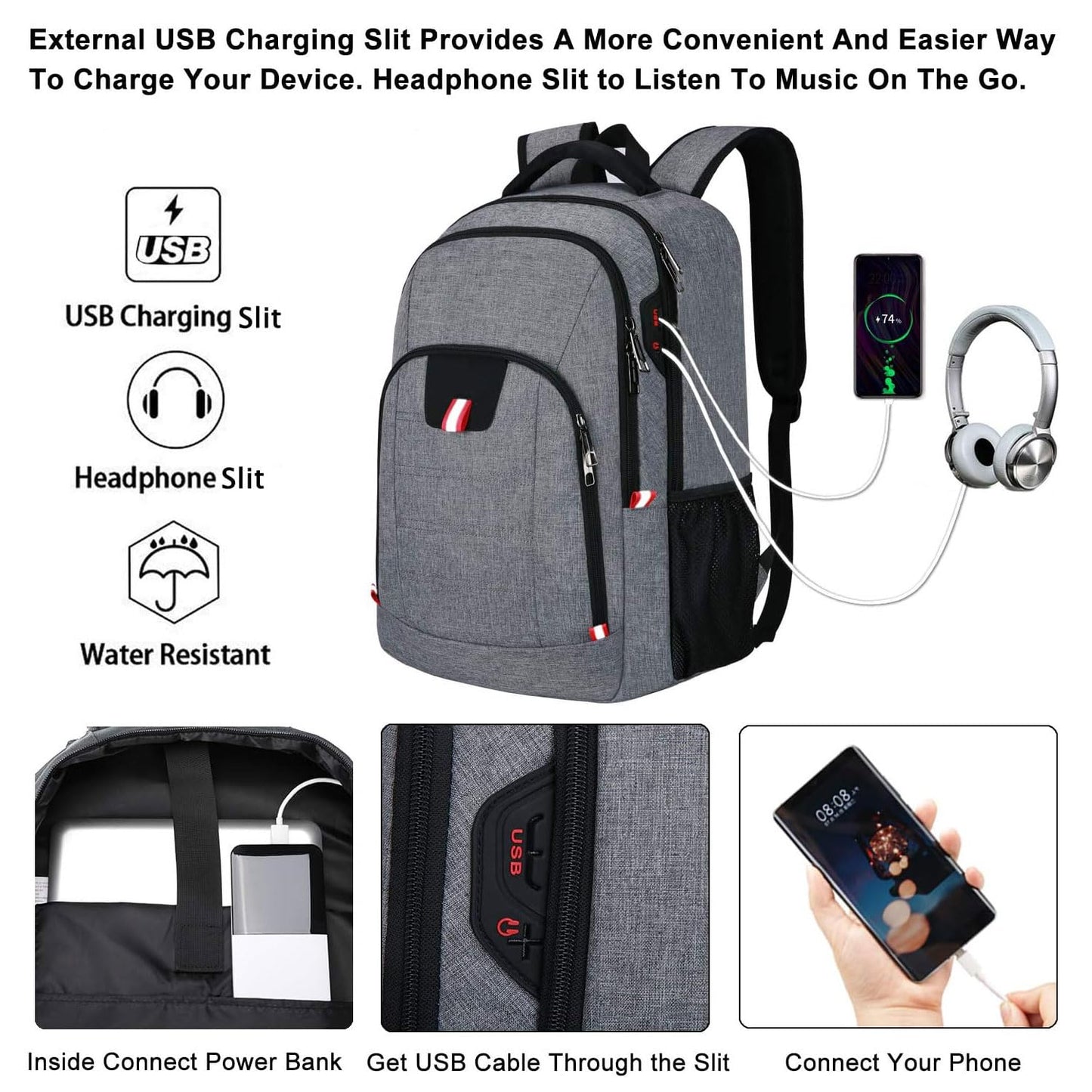 Travel Laptop Backpack, Black Backpack for Men and Women