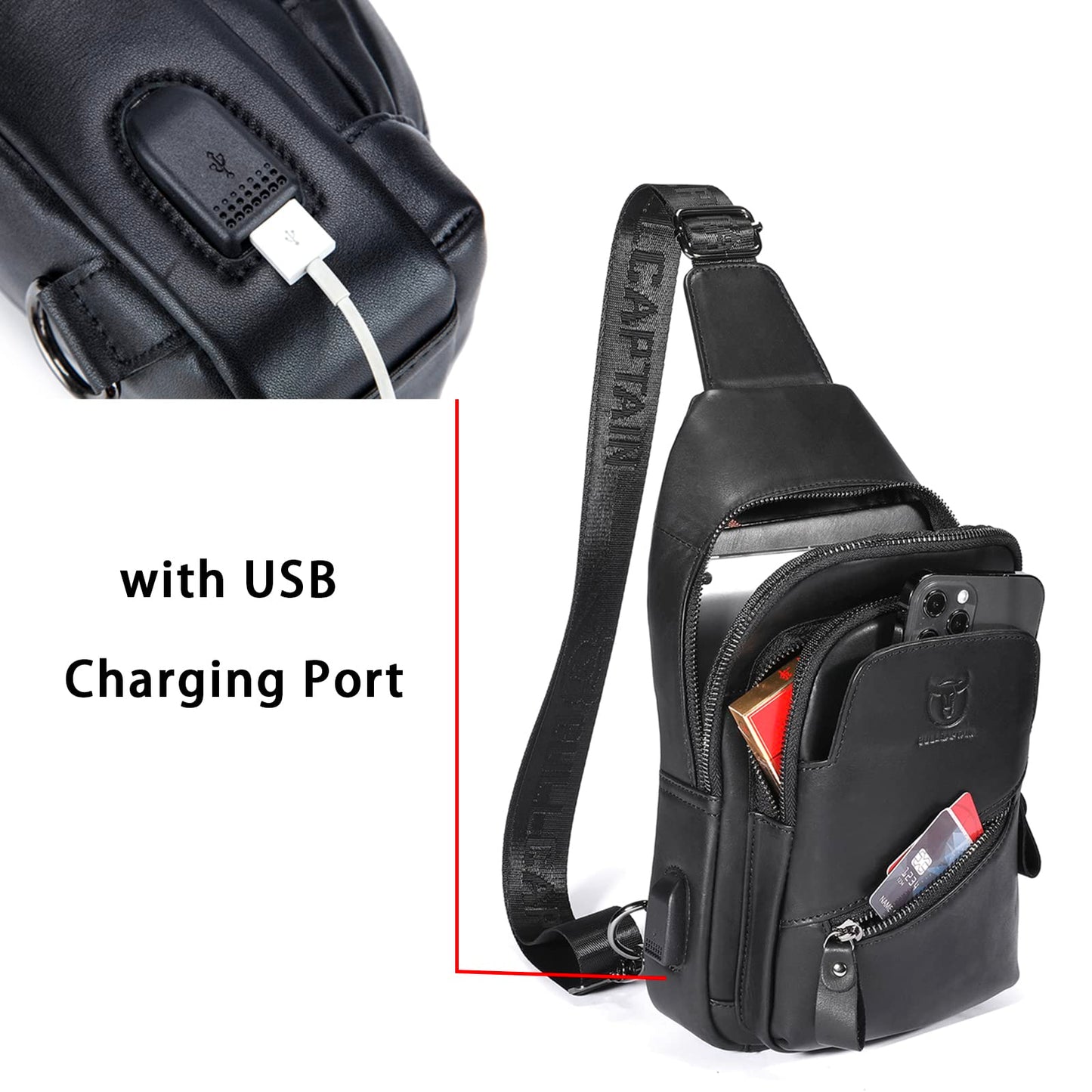 LUKZIJAES Genuine Leather Sling Bag for Men