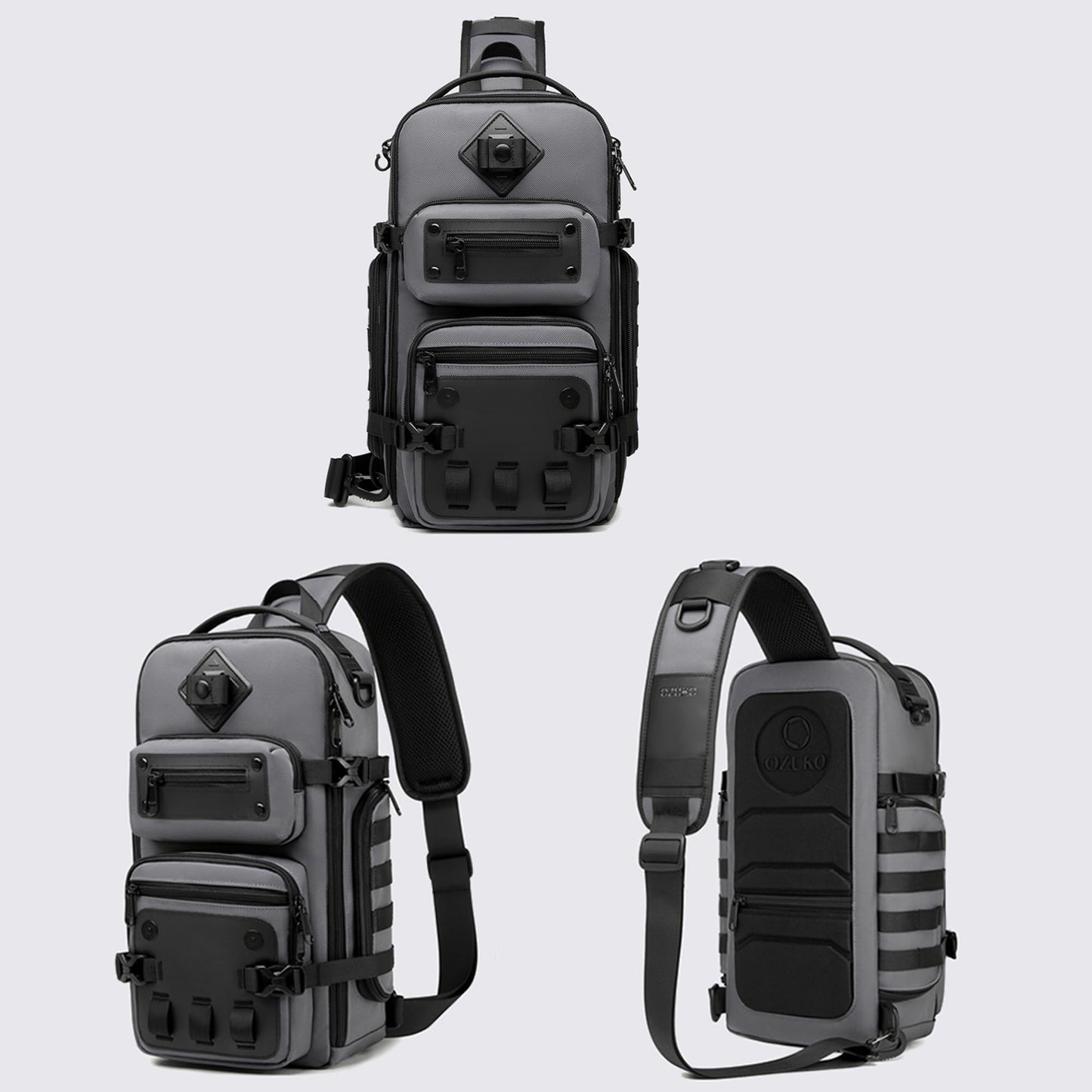 OZUKO Tactical Sling Backpack, Dark Gray