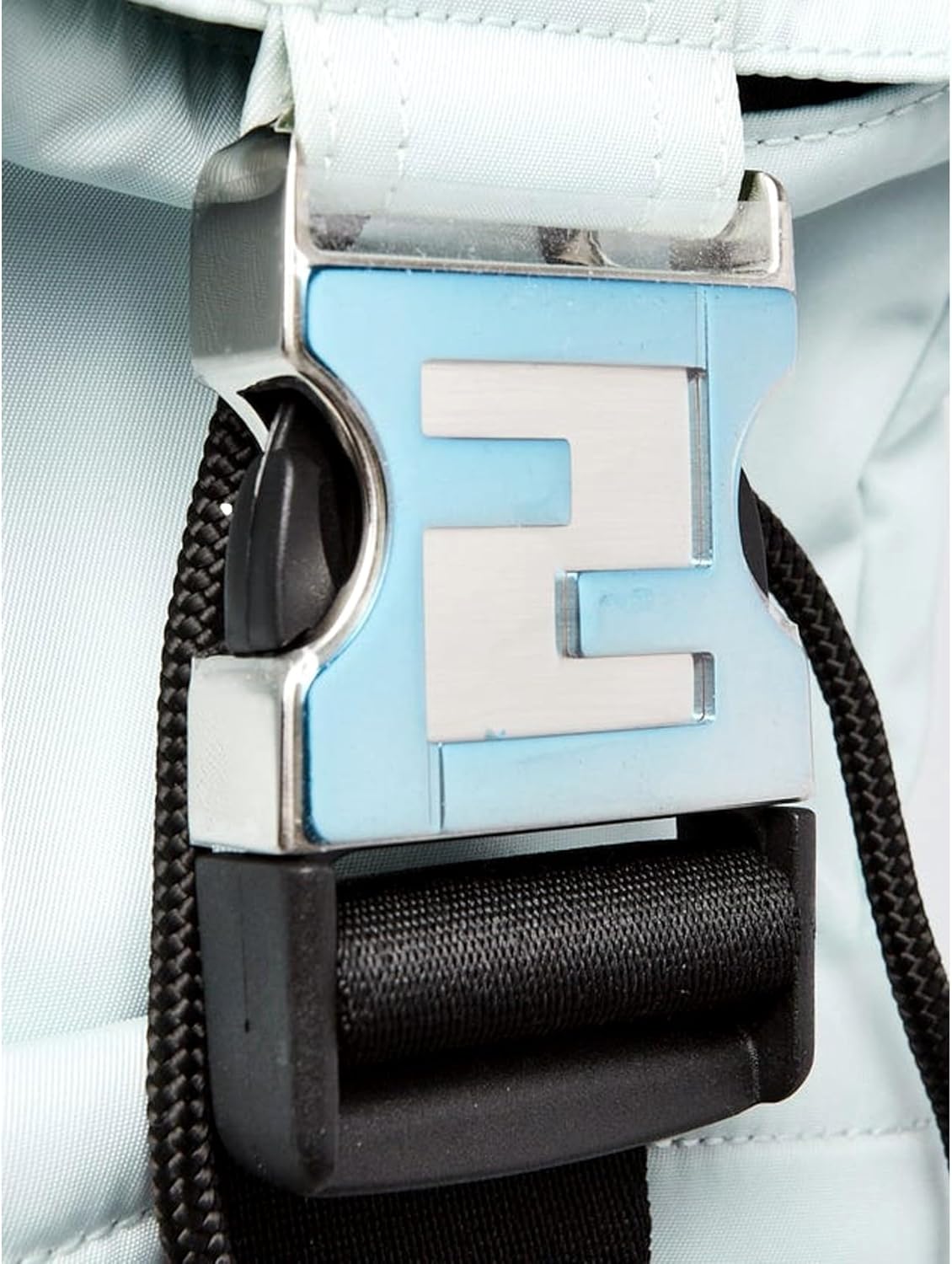 FENDI Fendiness Cyber Blue Nylon Buckle Mini Backpack Crossbody Bag, Small