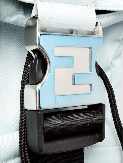 FENDI Fendiness Cyber Blue Nylon Buckle Mini Backpack Crossbody Bag, Small
