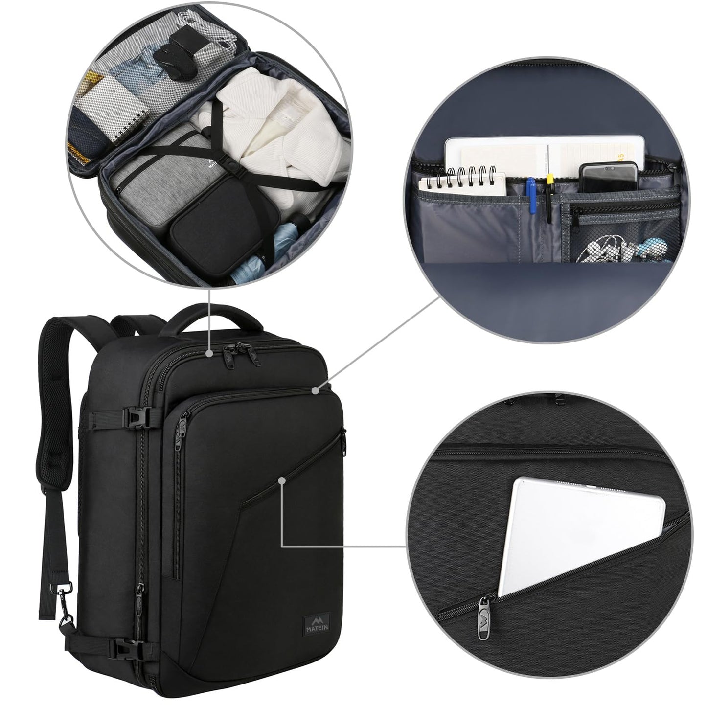 MATEIN 40L Carry-On Travel Backpack, Black