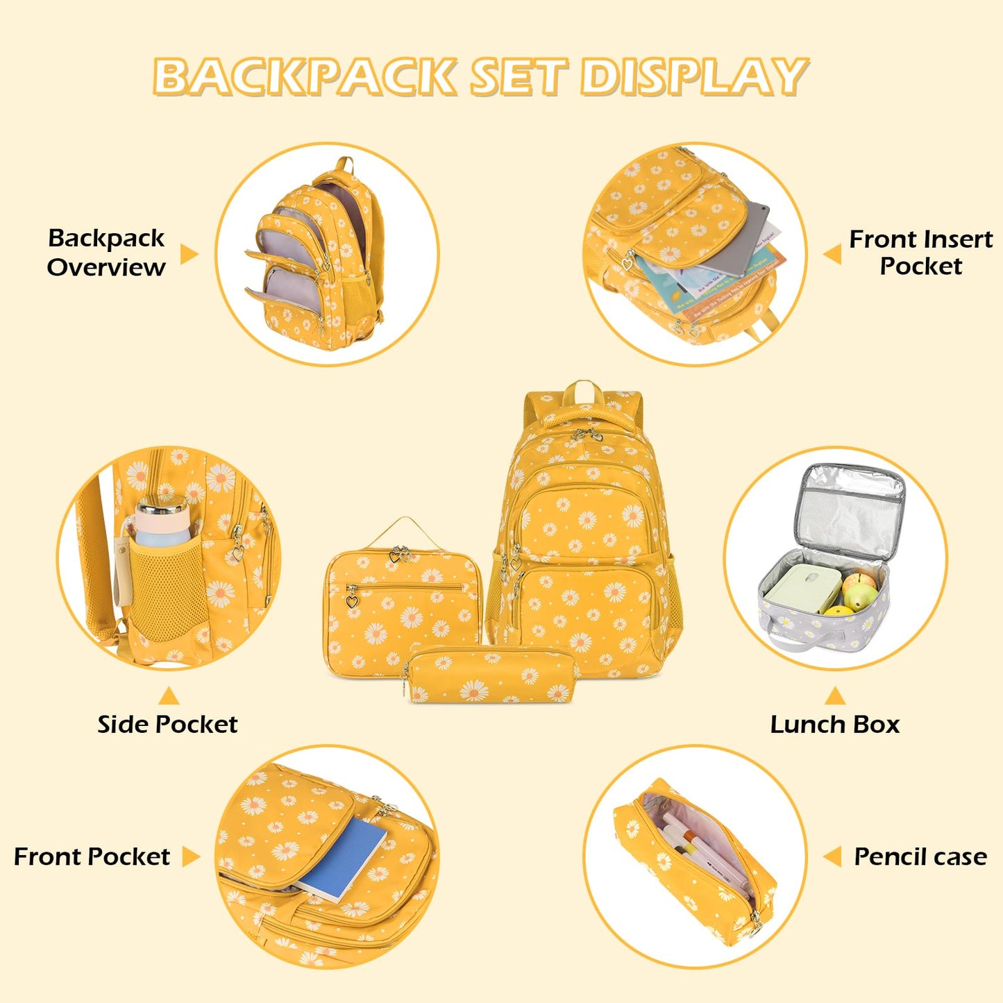 Goldwheat Daisy Backpack Set, 3pcs