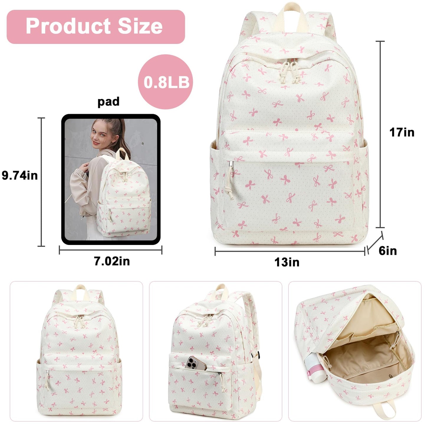 School Backpack for Teen Girls & Women, Corduroy