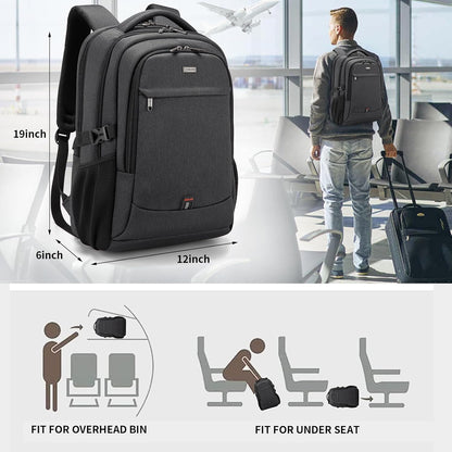 DUSLANG 17" Travel Laptop Backpack with USB, Black