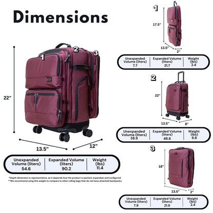 Trilogy 3-in-1 Rolling Pack Bundle, Zinfandel